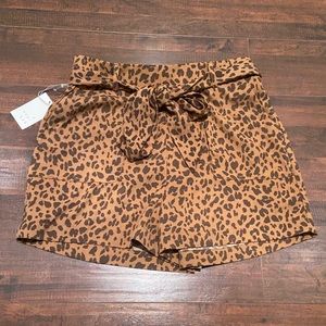 Polyester cheetah print shorts with fabric belt